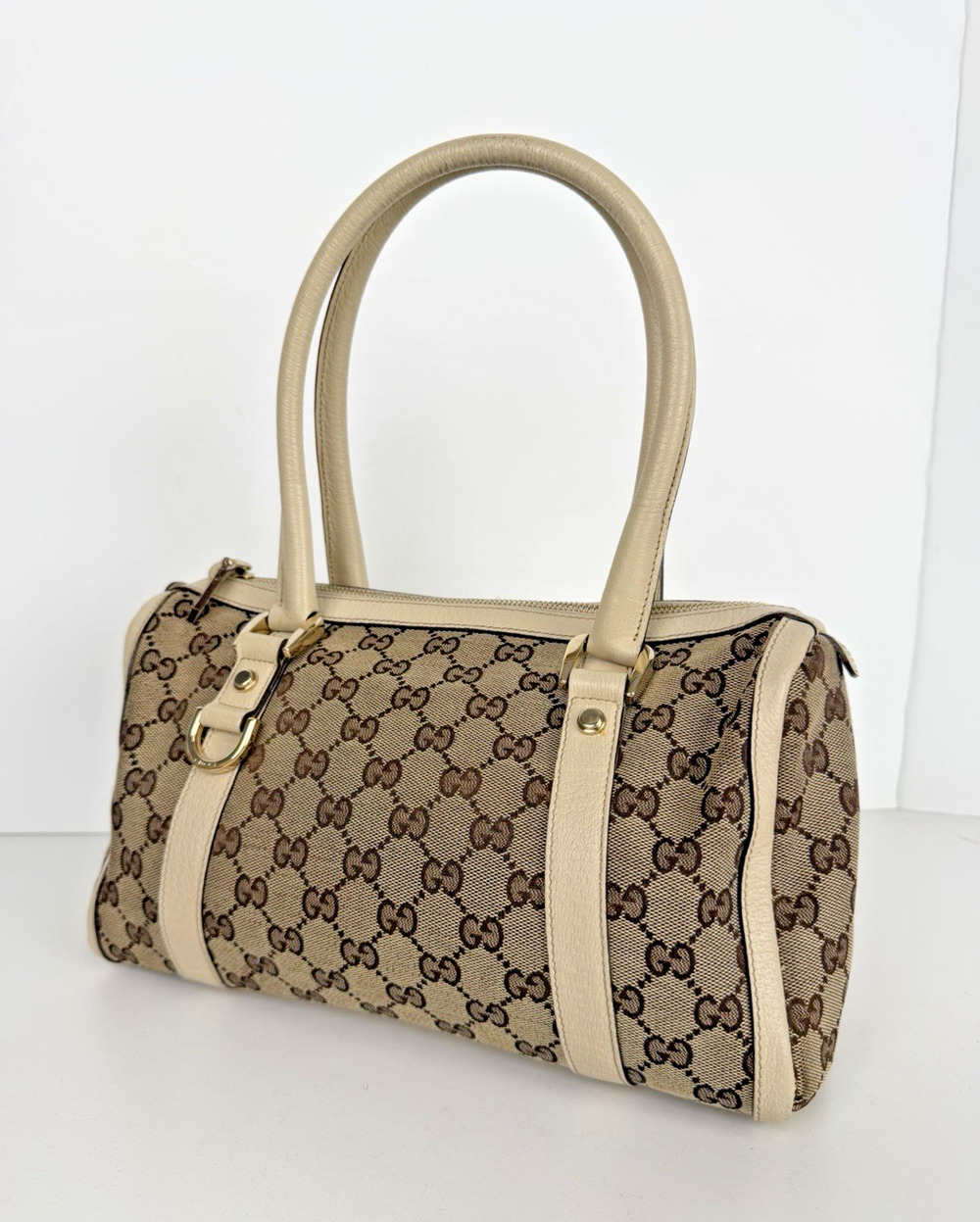 Gucci Abbey Boston Shoulder Bag Small Vintage in Brown GG Monogram Canvas S05